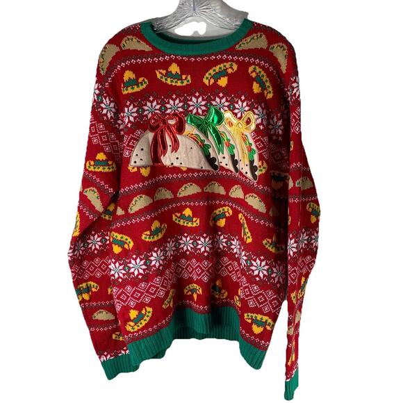 Blizzard Bay Other - Blizzard Bay Tacos Sombrero Fiesta Ugly Christmas Sweater Long Sleeve Red SZ XL